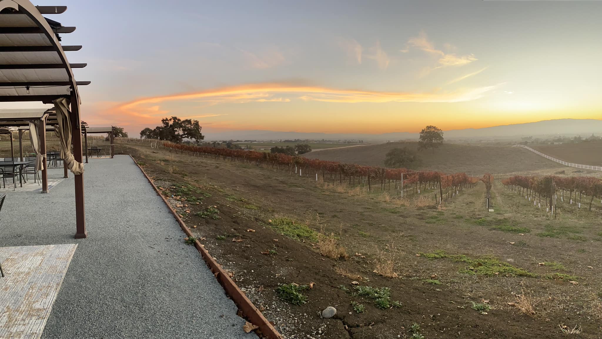 Sunset view at L and M Vineyard in Gilroy