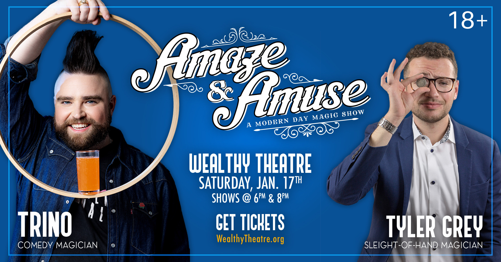 Amaze \u0026 Amuse: A Modern Day Magic Show (18+) with Trino and Tyler Grey -  Grand Rapids MI, 49506, image size:1920x1005