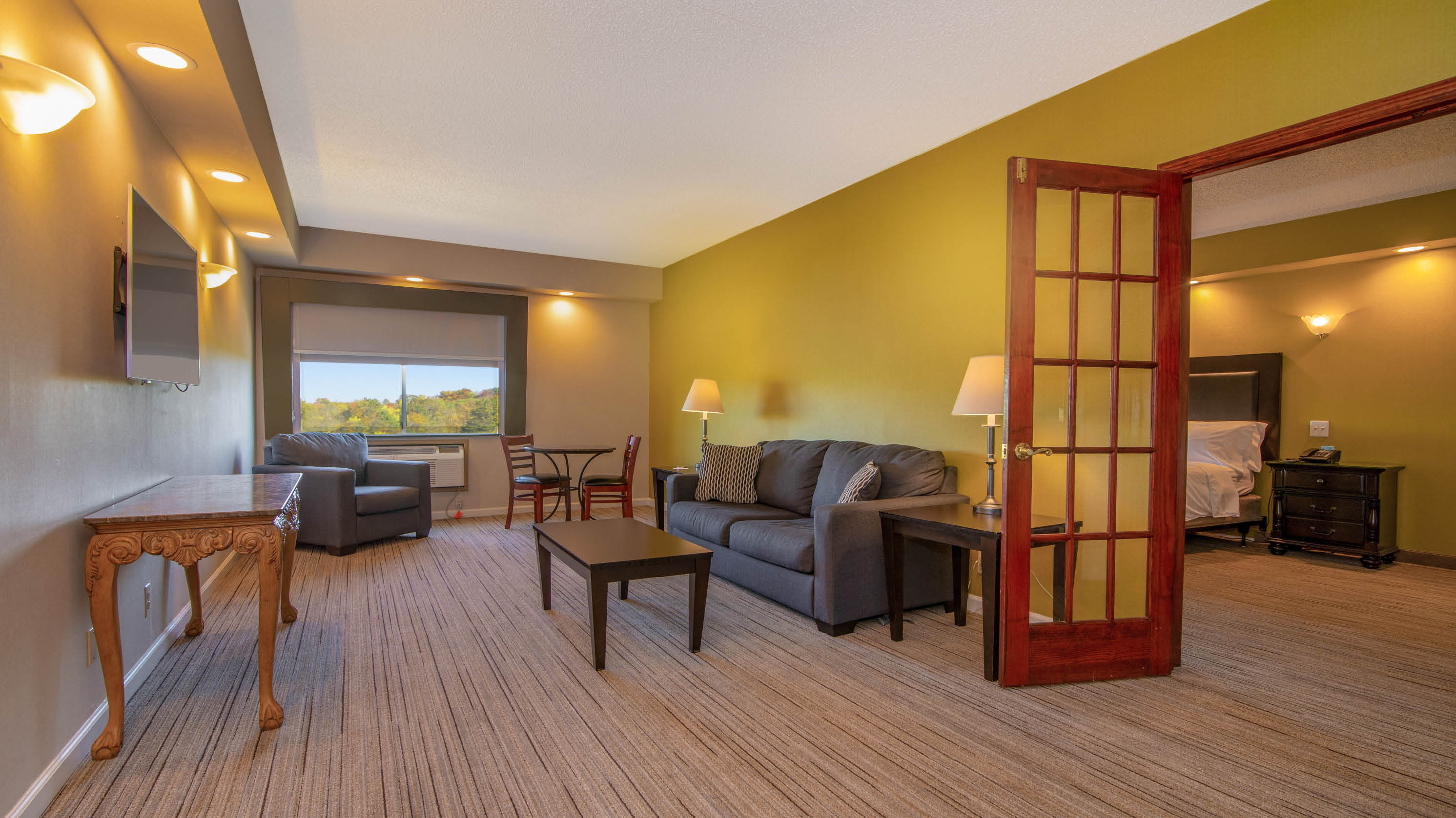 Newly renovated deluxe two room bridal suite includes kitchenette, microwave and mini fridge