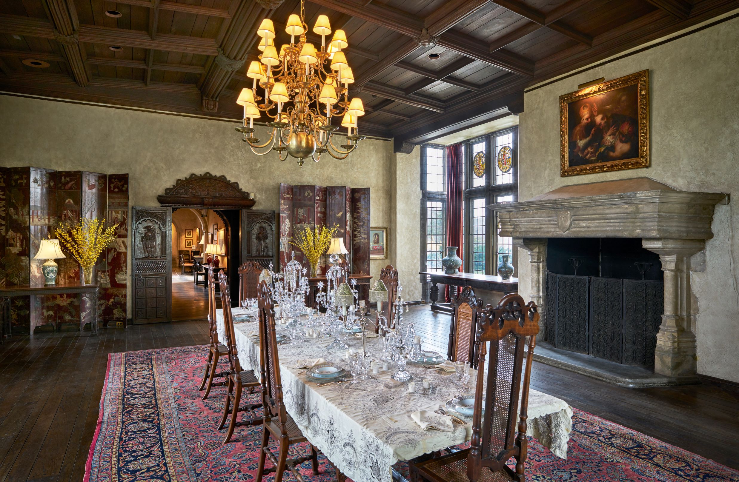 Dining Room in Coe Hall - The Dining Room in Coe Hall features original stained glass windows from Hever Castle, the family home of Anne Boleyn, in England.