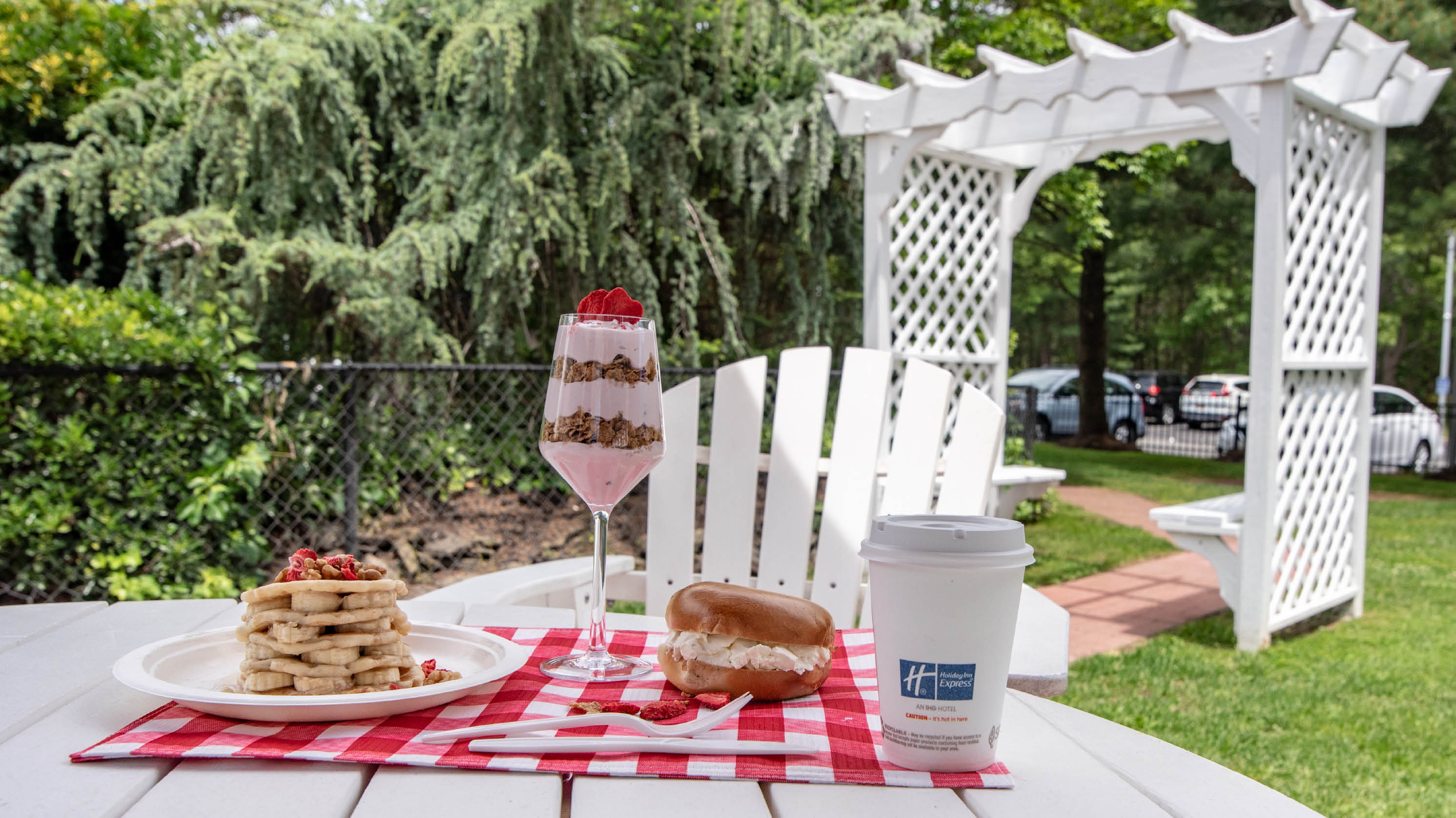 Enjoy FREE hot deluxe breakfast outside in our picnic area!