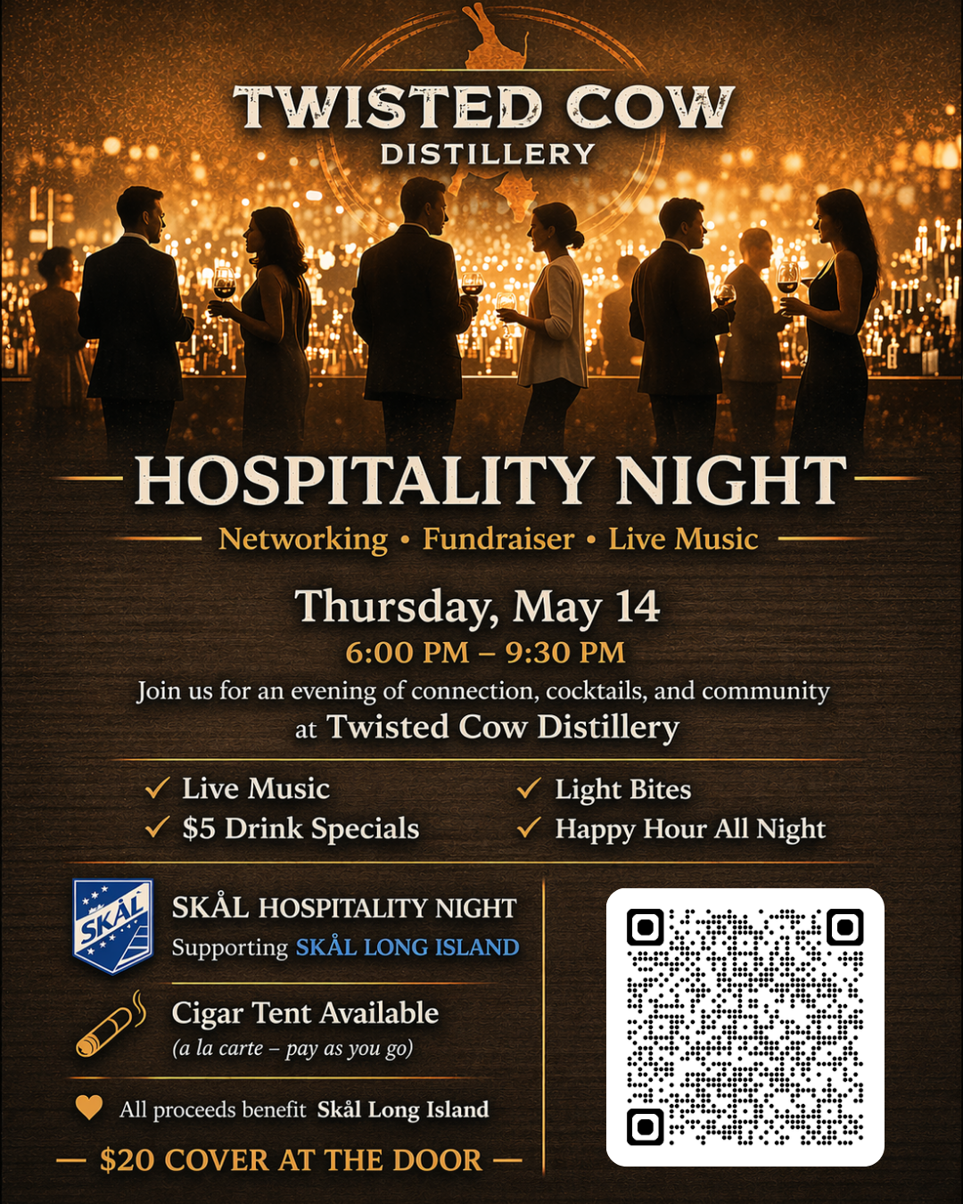 SKAL LONG ISLAND HOSPITALITY NIGHT-TWISTED COW DISTILLERY MAY 14 6-930PM