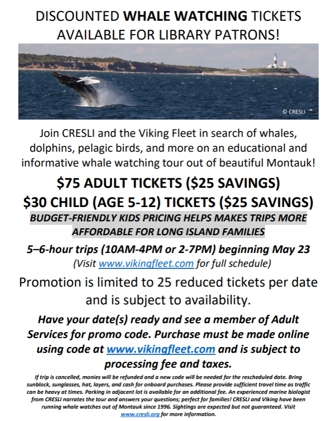 Whale Watching Discount Tickets Sheet