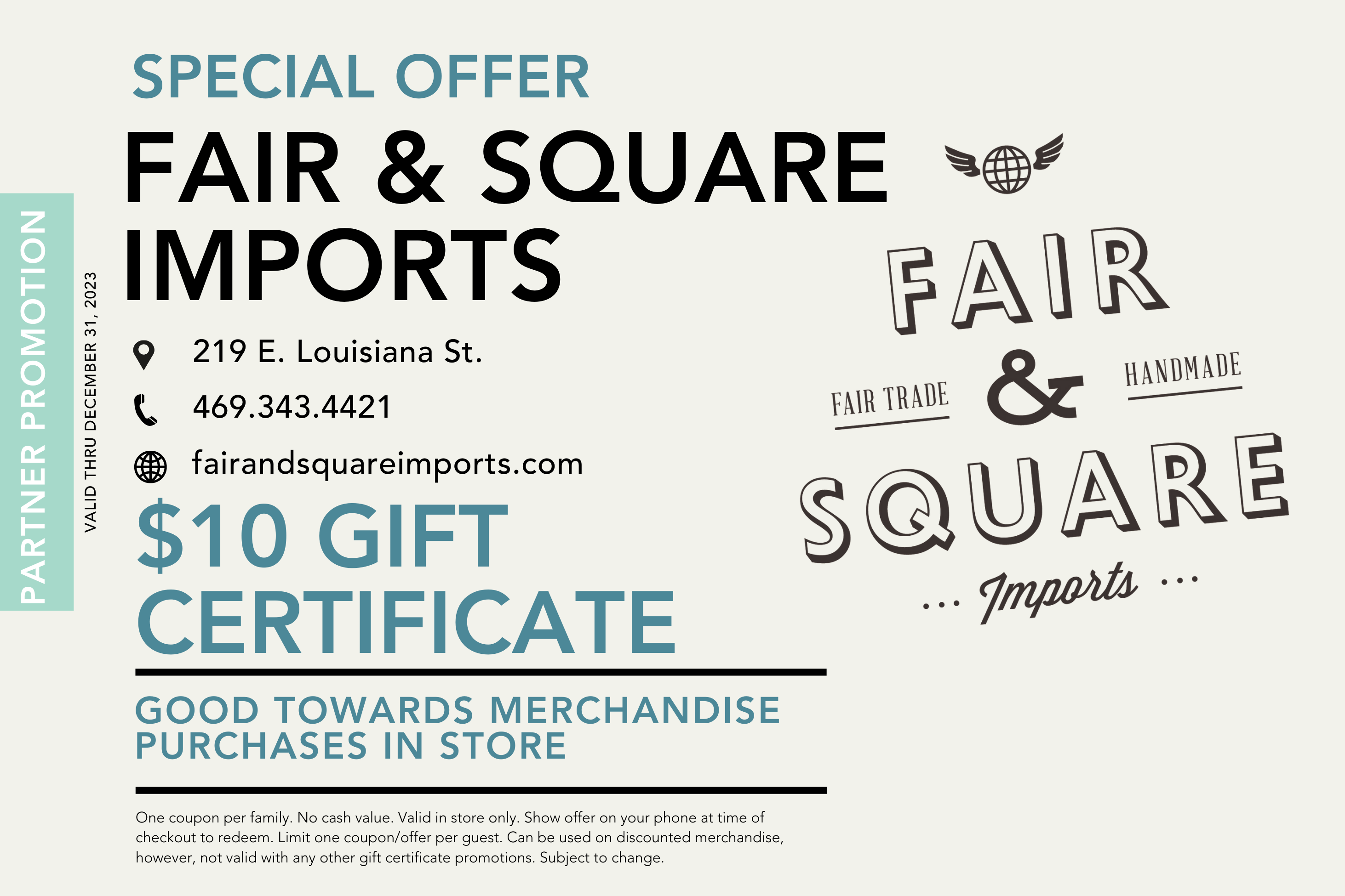 Fair & Square Imports - $5 Gift Certificate