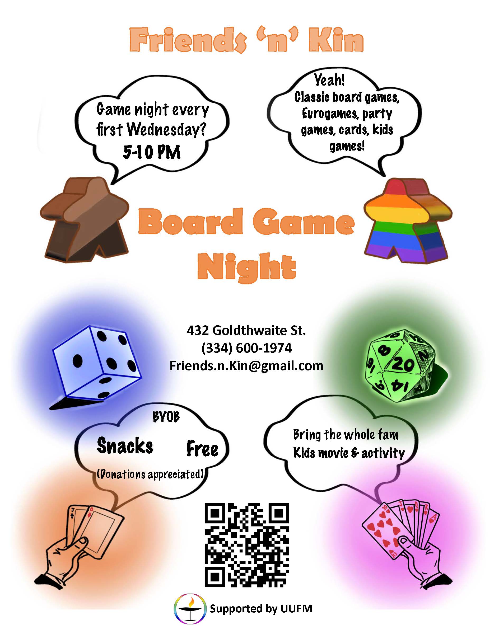 flyer for Friends n Kin Board Game Night