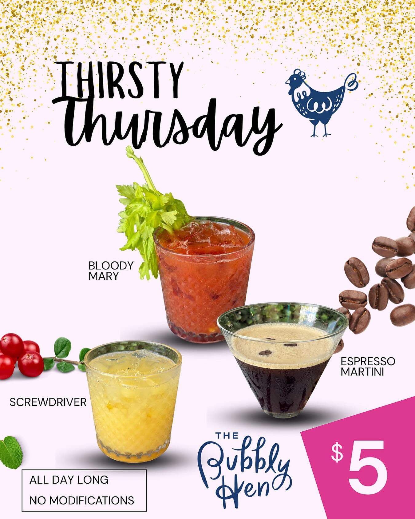 flyer for The Bubbly Hen | Thirsty Thursday