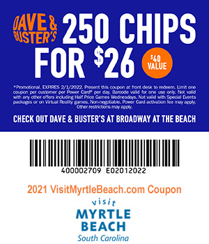Dave \u0026 Buster's 250 Chips for $26