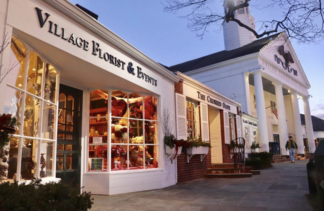 Stony Brook Village Center shops and historic buildings on Long Island's North Shore