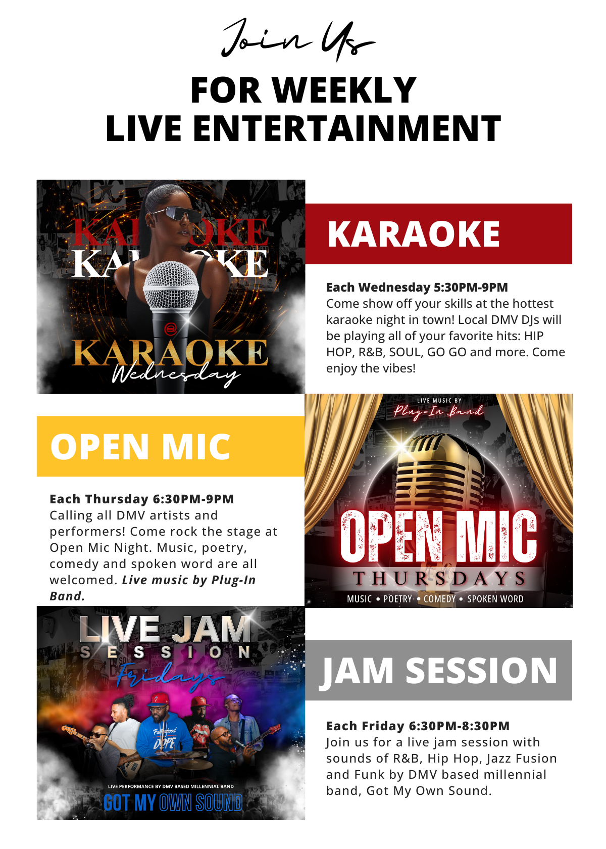 Entertainment, Live Music & Comedy