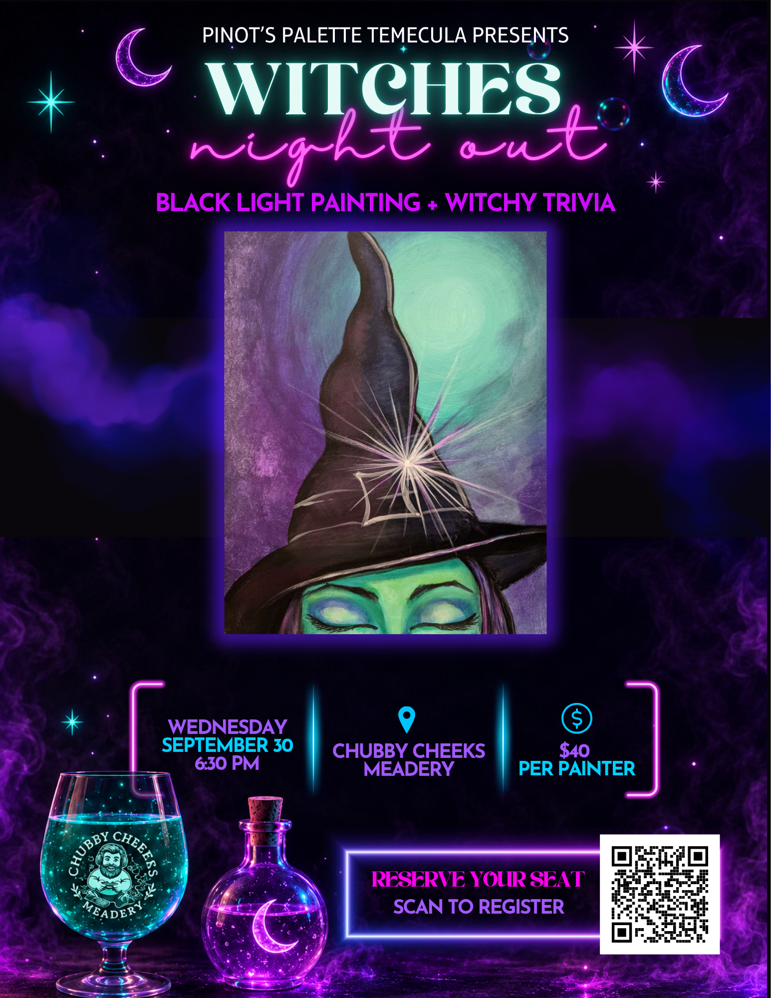 Witches' Night Out - Black Light Painting & Trivia