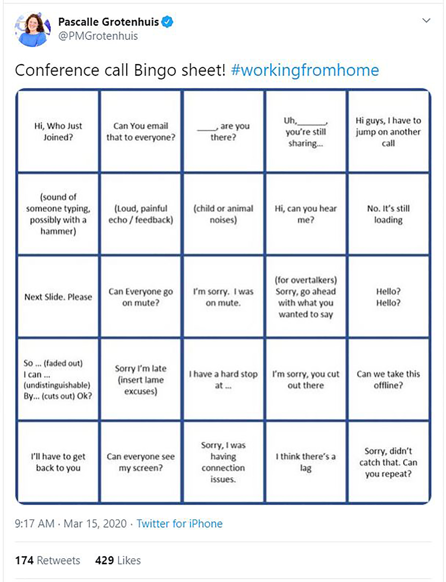 Conference call bingo