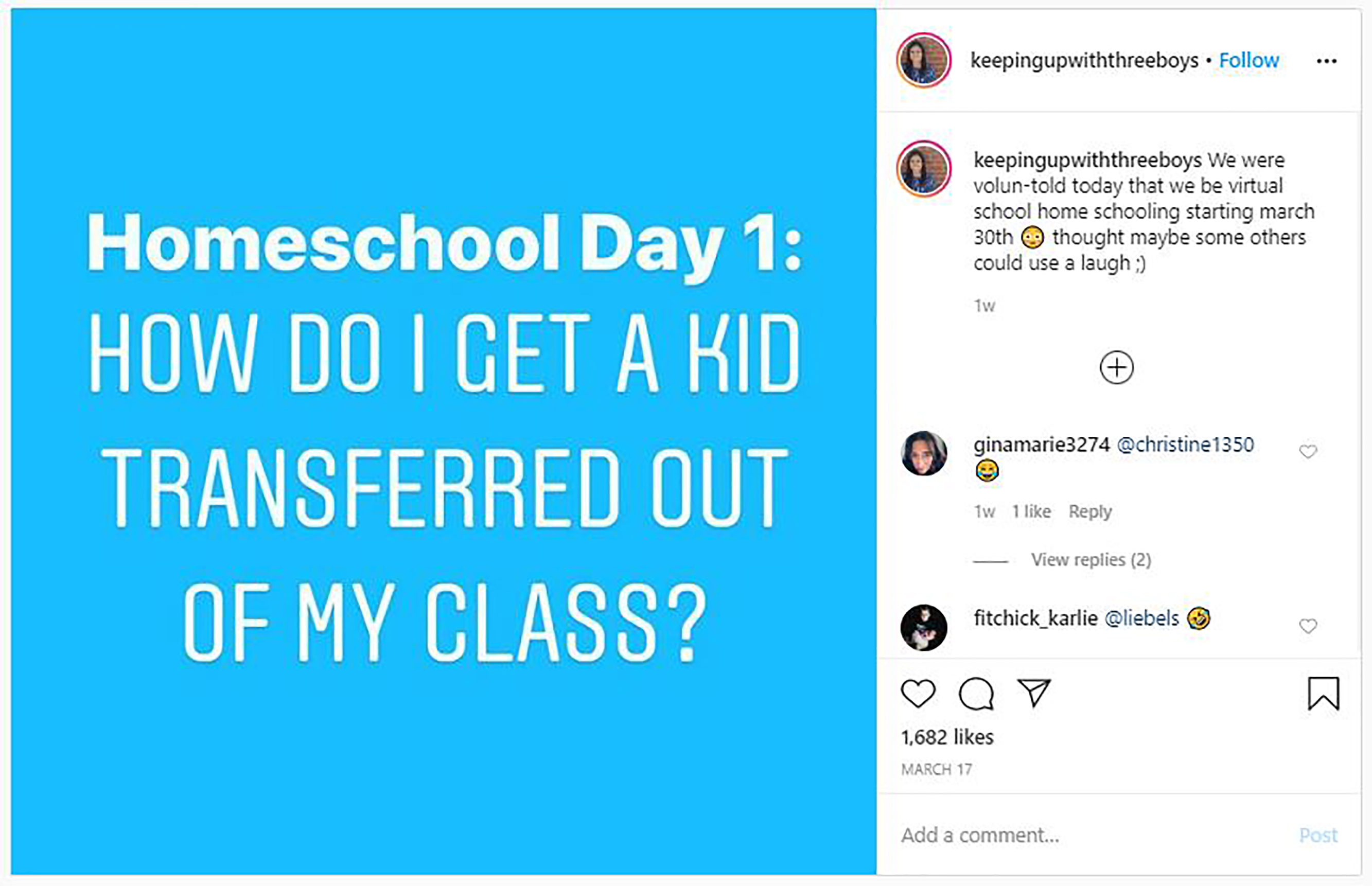 Work from home joke says "Homeschool Day 1: How do i get a kid transferred out of my class?