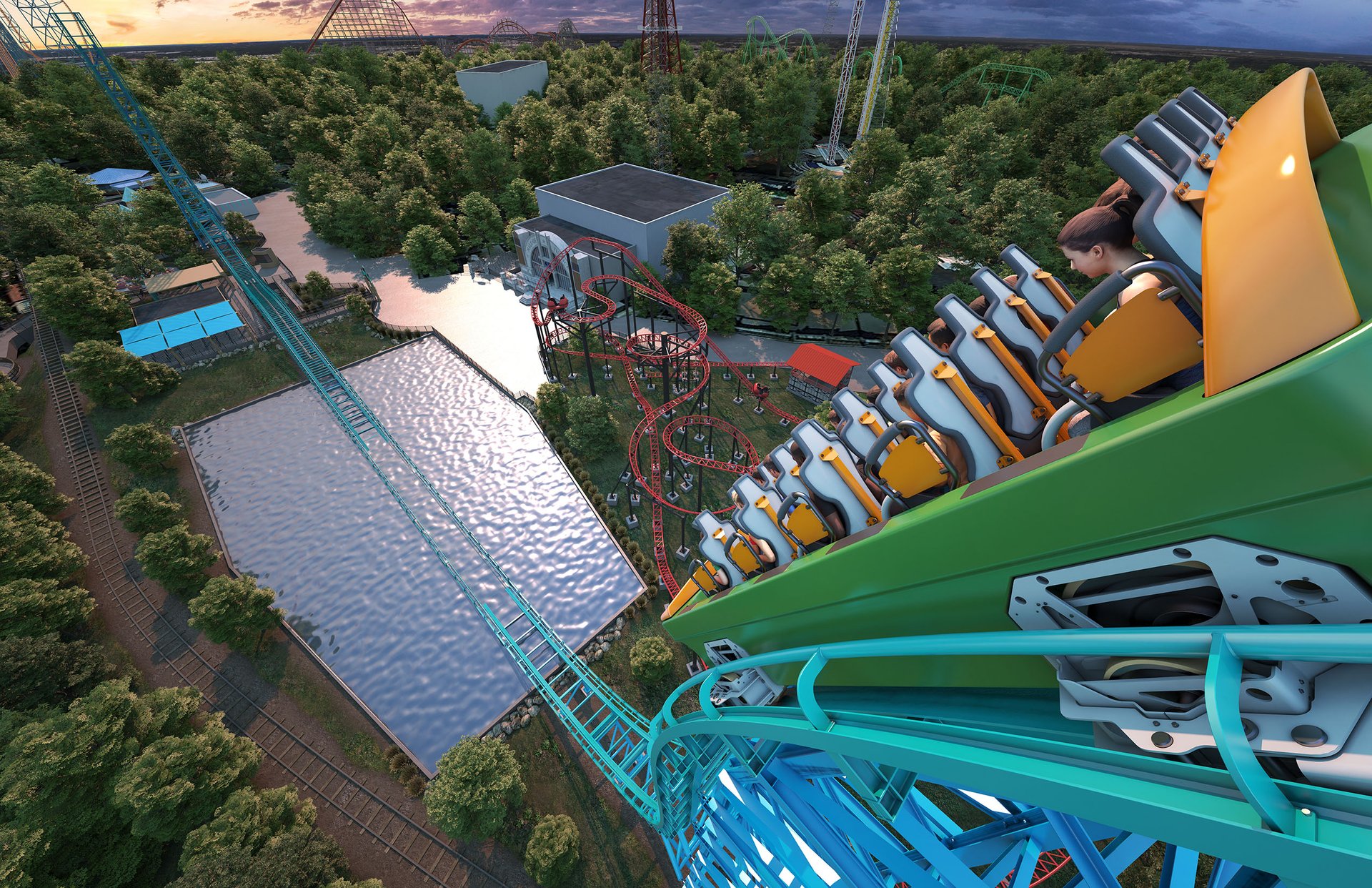 Rendering of new roller coaster at Six Flags Over Texas, Aquaman Power Wave.