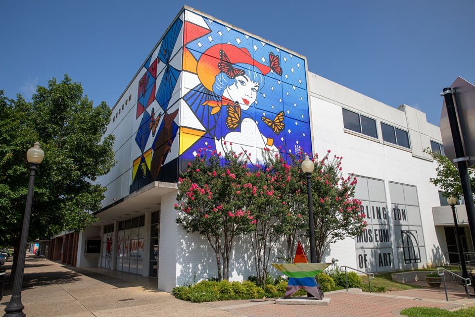 Photo of cowgirl butterfly mural outside of Arlington Museum of Art