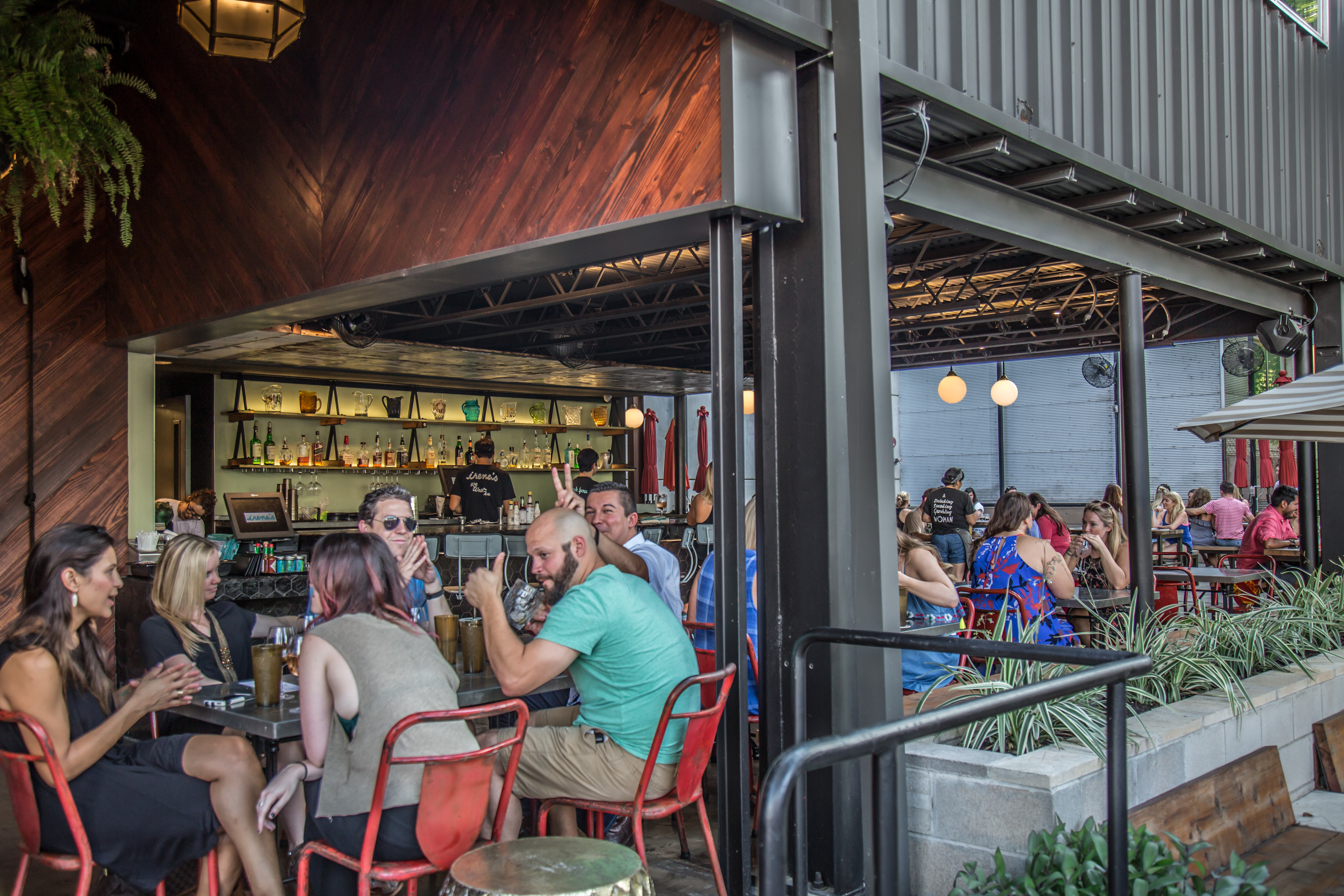 People dining on Irenes Patio in Austin Texas