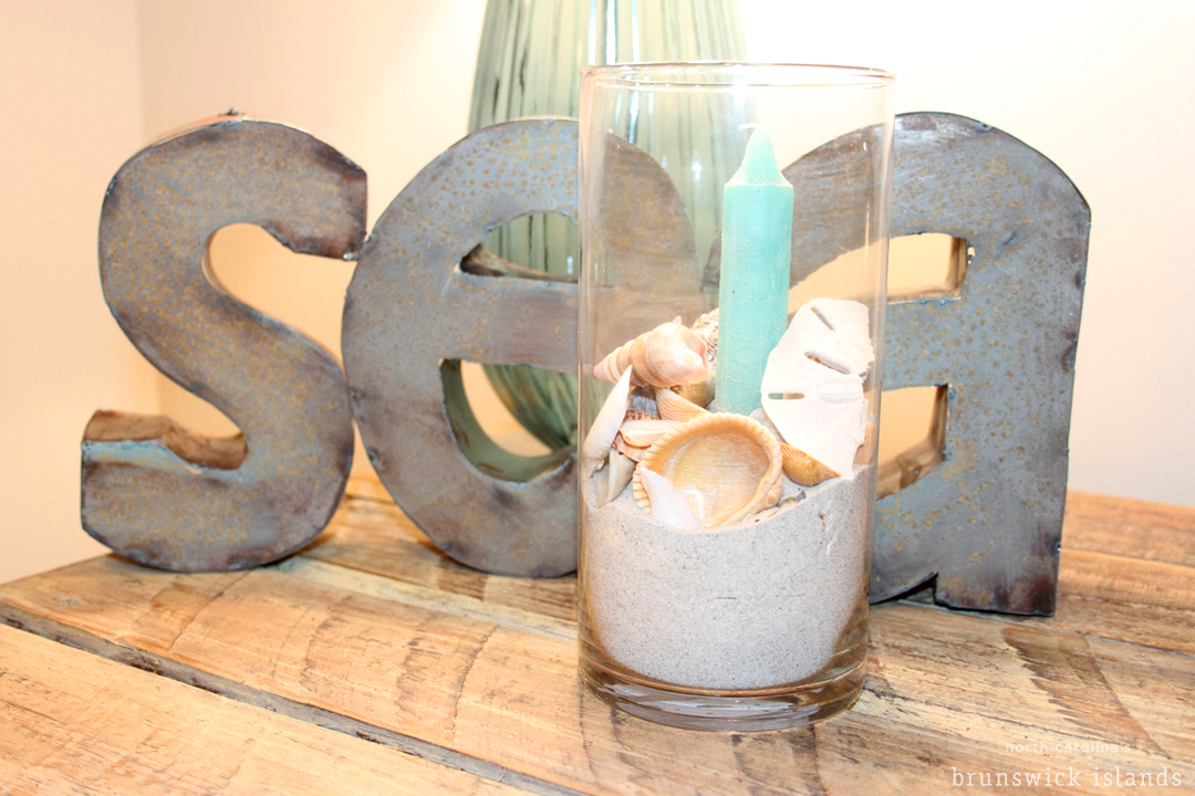 Candle crafted with seashells from NC's Brunswick Islands