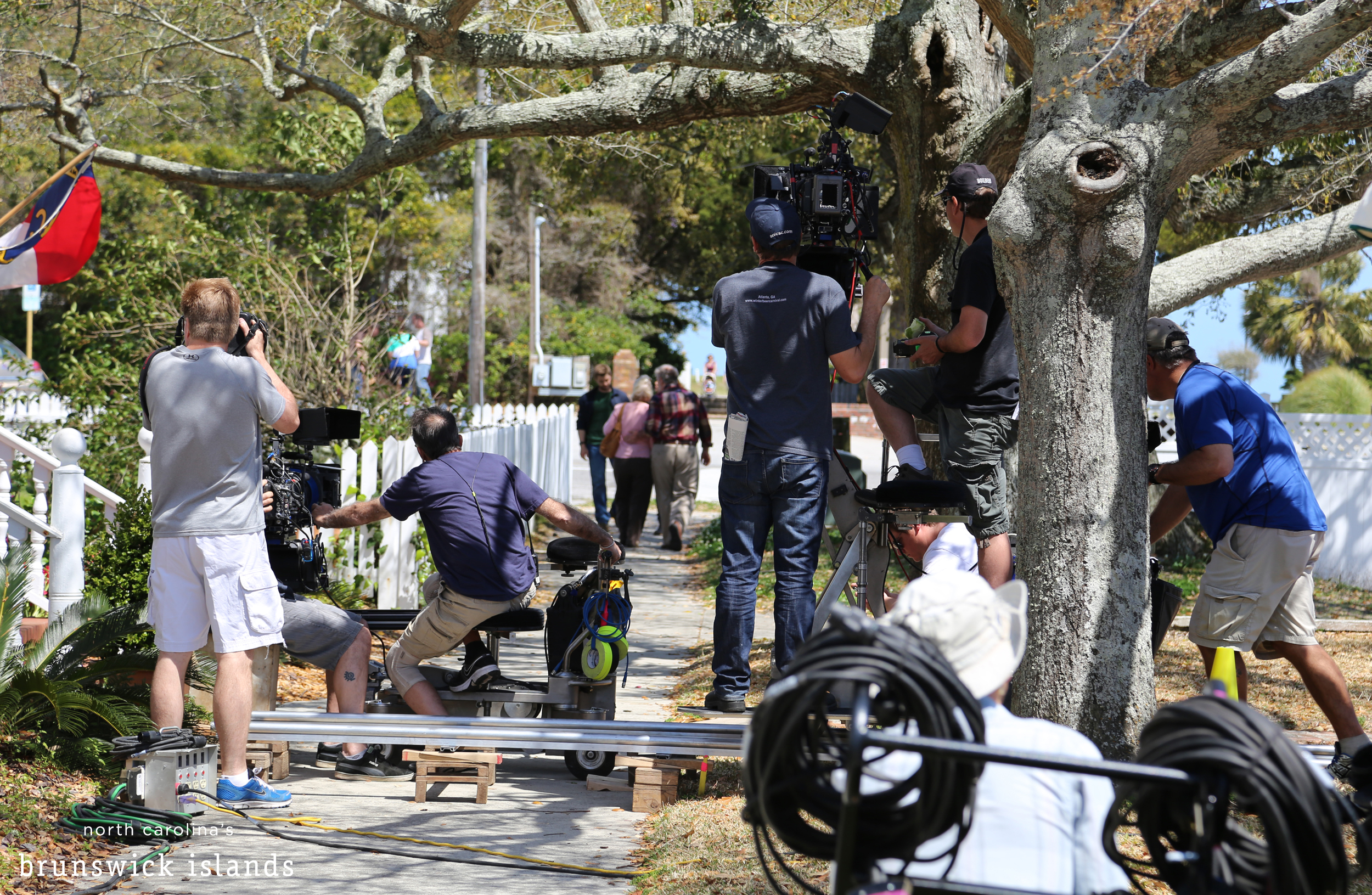 A movie crew films on location in Southport, NC in the Brunswick Islands