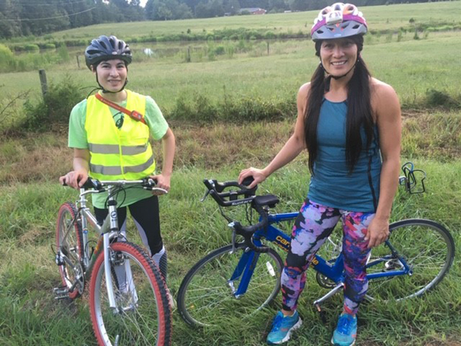 Maylin and Chela on Bikes in Rural Orange County