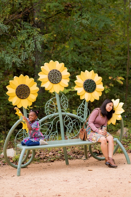 Girls on a bench at the North Carolina Botanical Garden