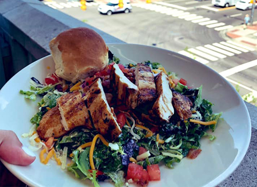 Salad at Top of the Hill Restaurant Balcony