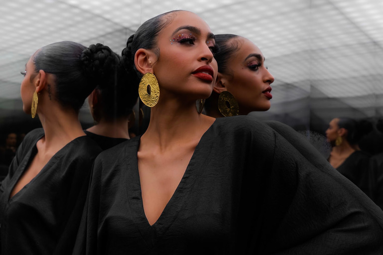 Fashionable woman posing for photo