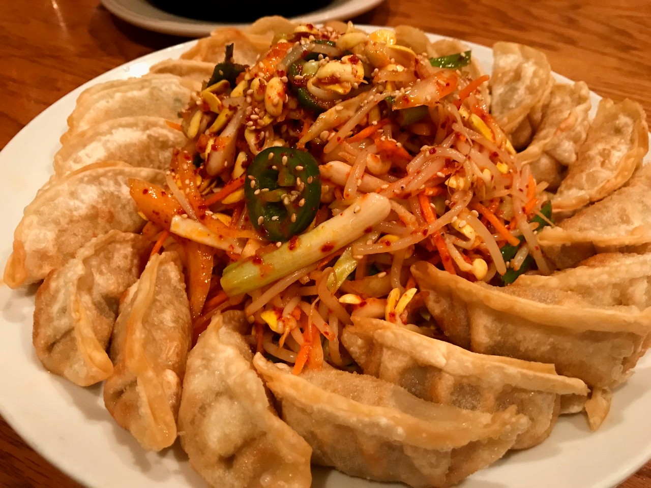 Close-up of Korean dumpling dish from local restaurant