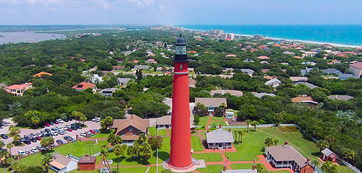 An aerial view Ponce Inlet Lighthouse