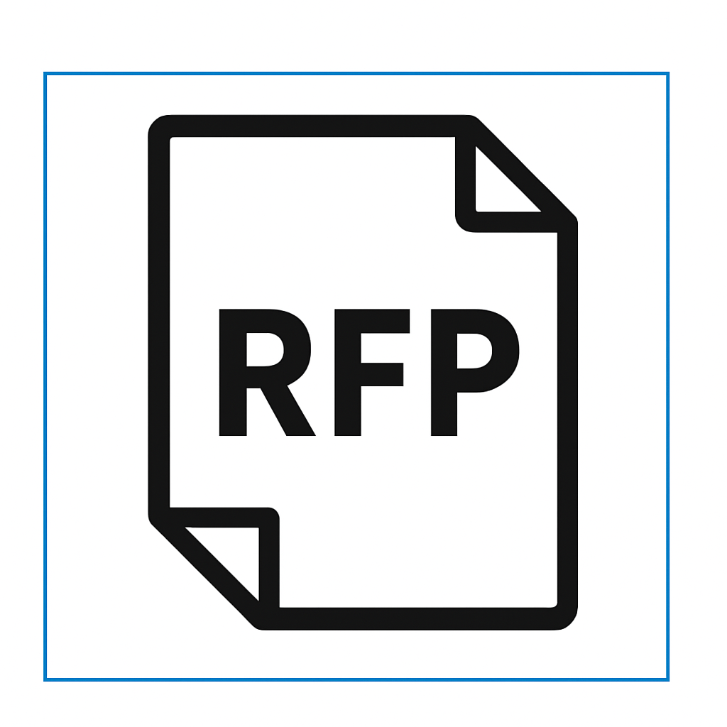 Black-and-white RFP icon showing a document with the letters RFP in the center.