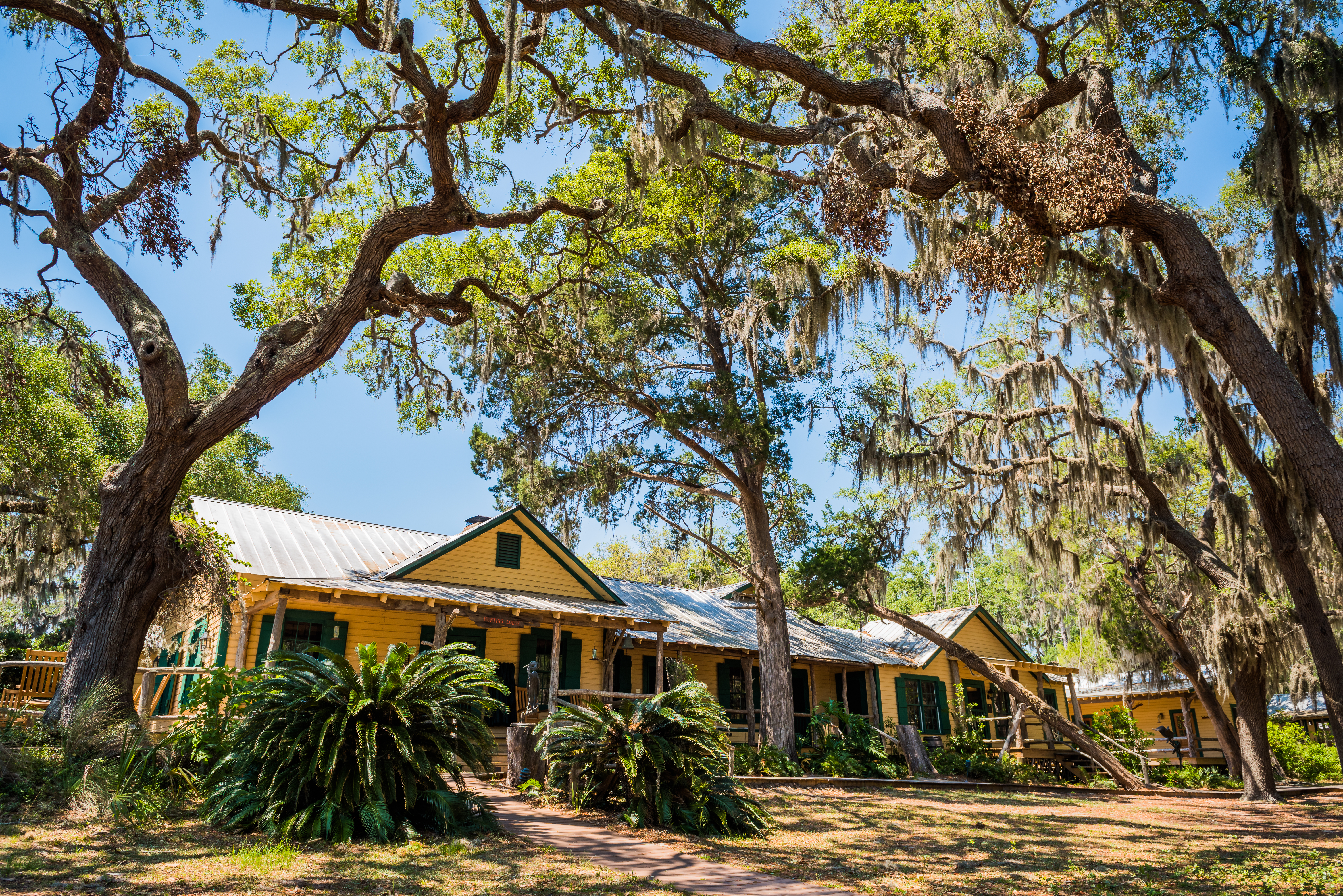 A rustic hunting cabin has been converted to the main lodge on Little St. Simons Island, Georgia