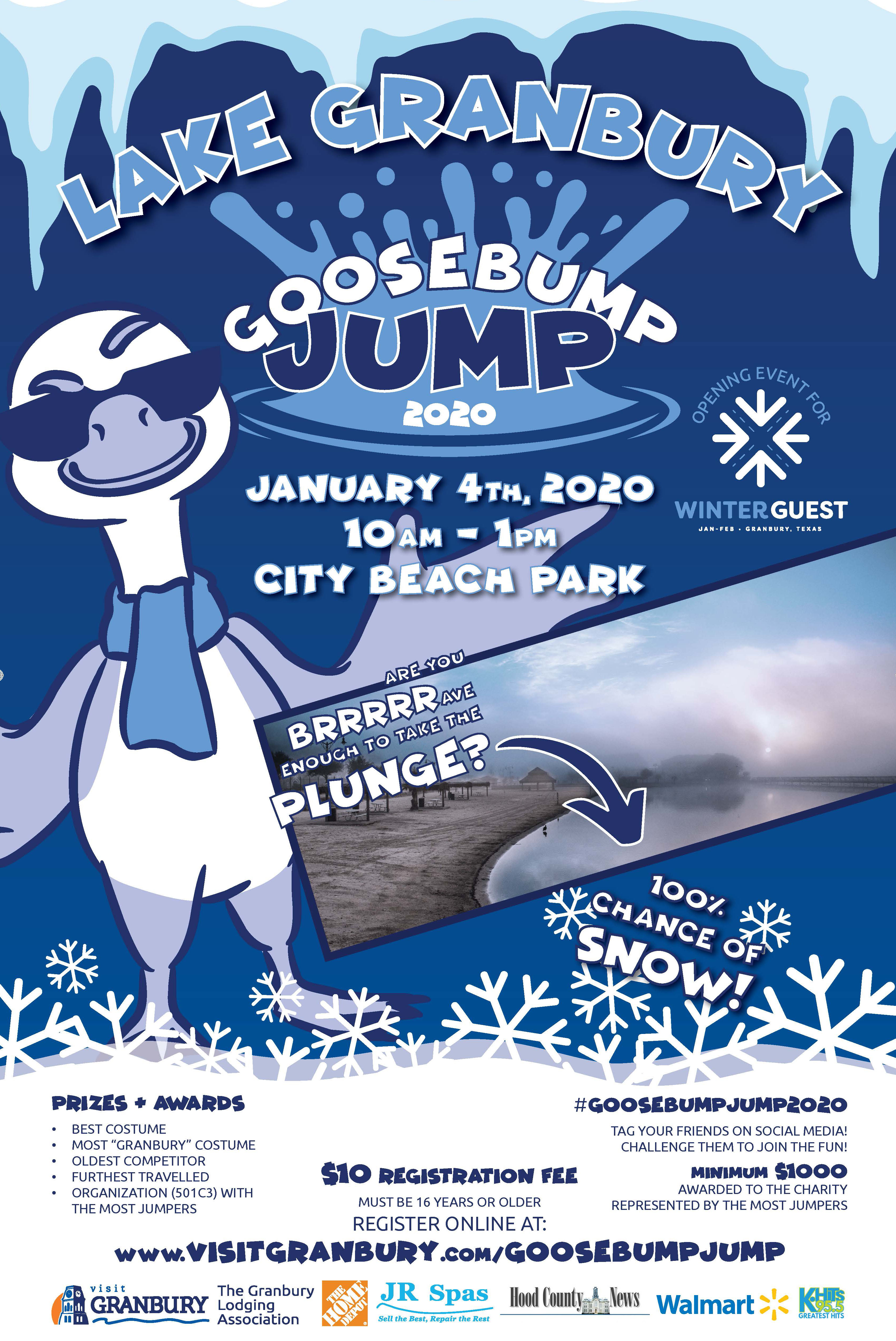 Lake Granbury Goosebump Jump 2020. January 4, 2020 10am - 1pm. City Beach Park.