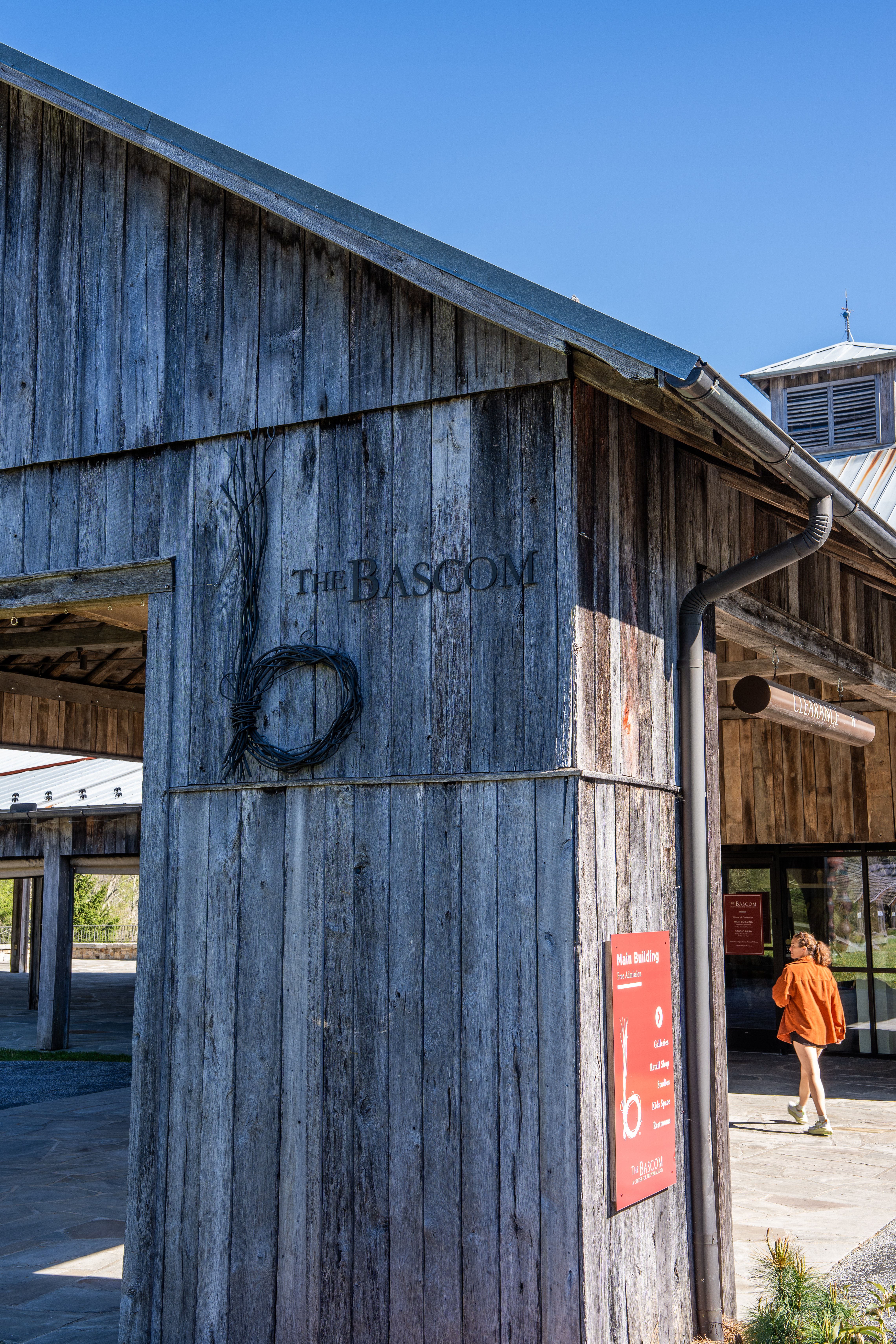 The weathered wood barn at The Bascom