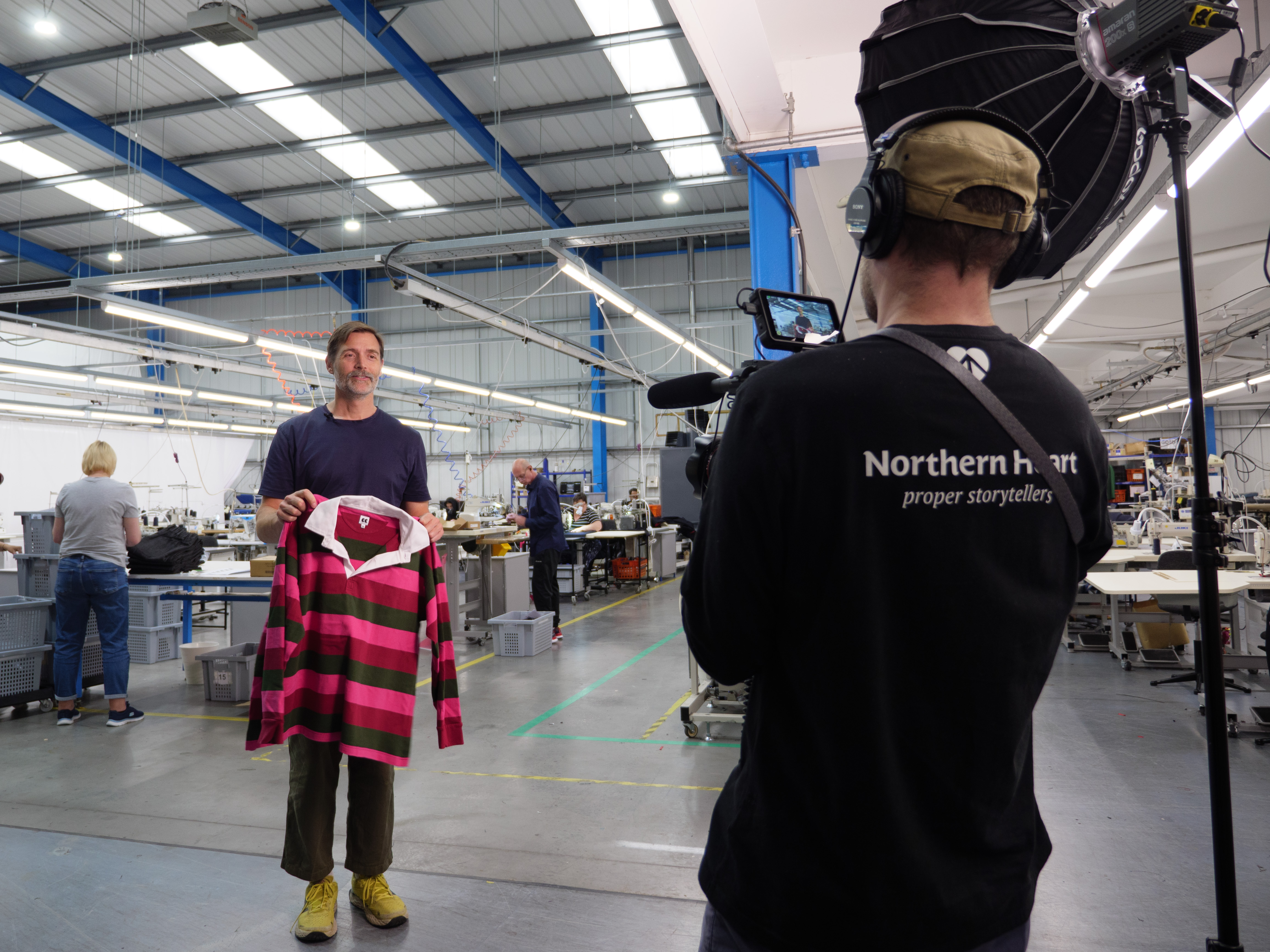 Northern Heart Films filming Patrick Grants, Sewing Bee presenter in warehouse