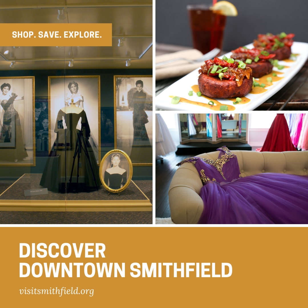 Discover Downtown Smithfield banner ad promoting visiting for museums, dining and shopping in Smithfield, NC.