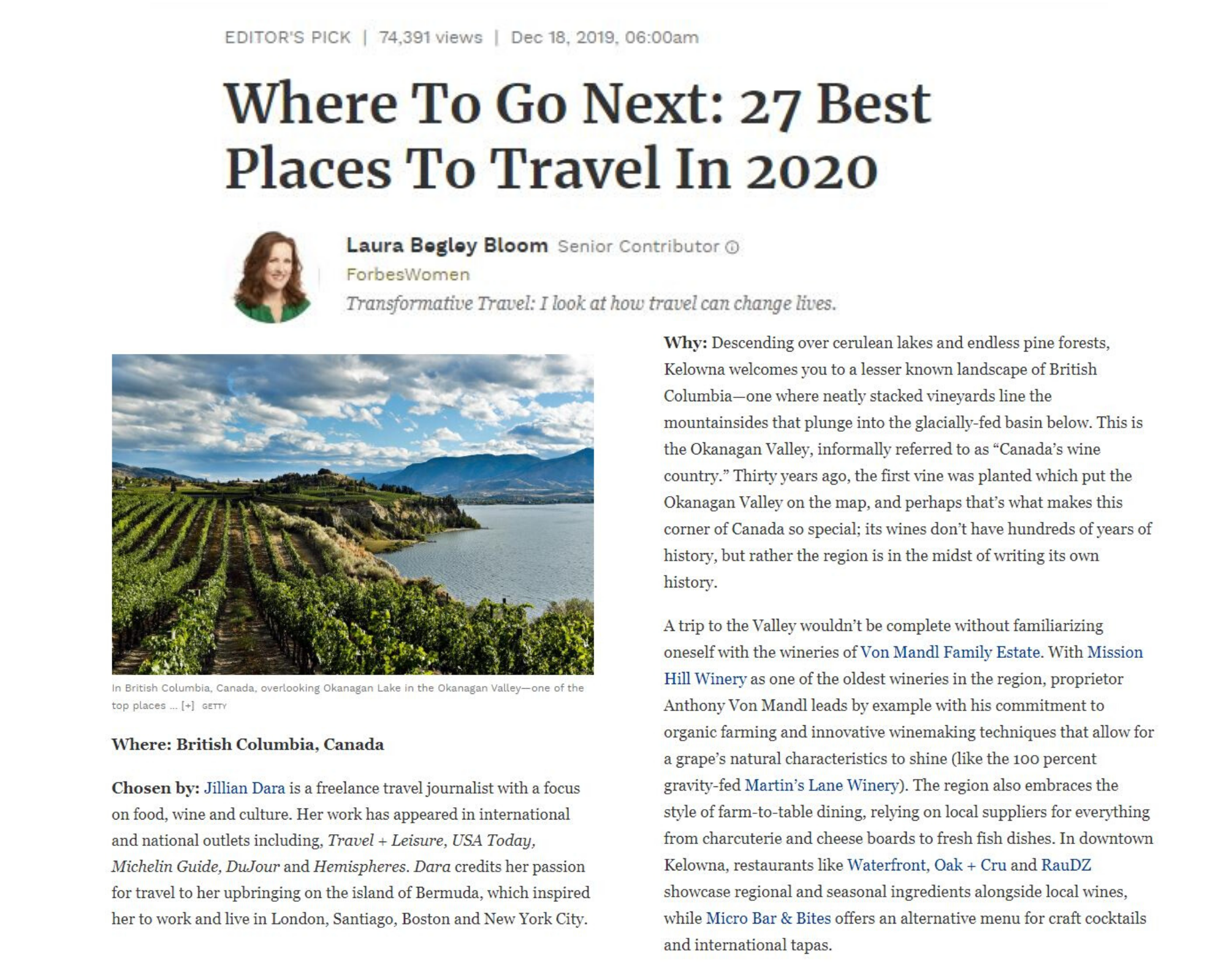 Forbes December 2019 Where to Travel