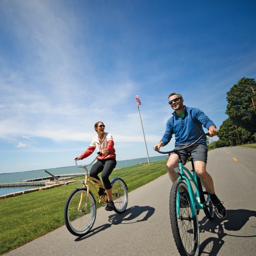 A couple enjoying riding bicycles on Kelleys Island