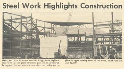 Newspaper clipping of the beginning construction of Rupp arena.