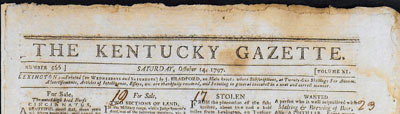 An old Kentucky Gazette clipping with the letter head intact.