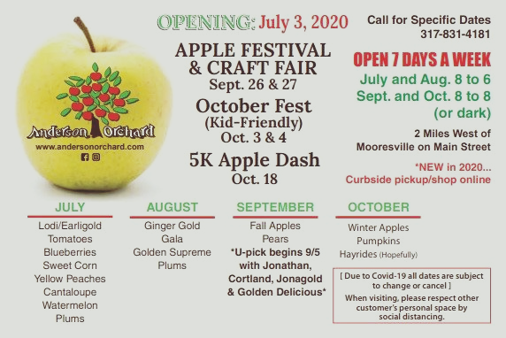 Anderson Orchard festival dates, hours and estimated product availability for 2020.