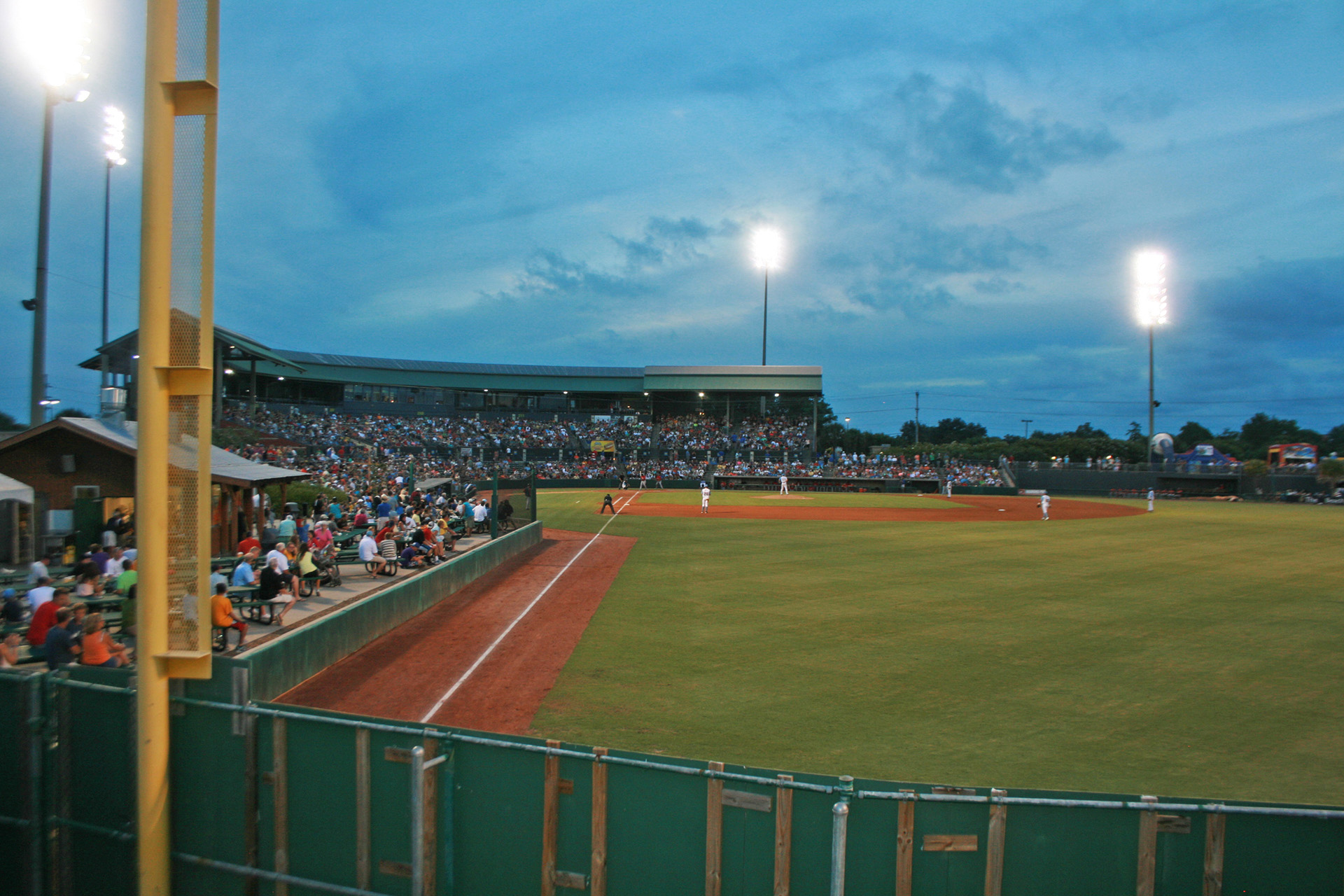 Myrtle Beach Pelican ballpark at dusk