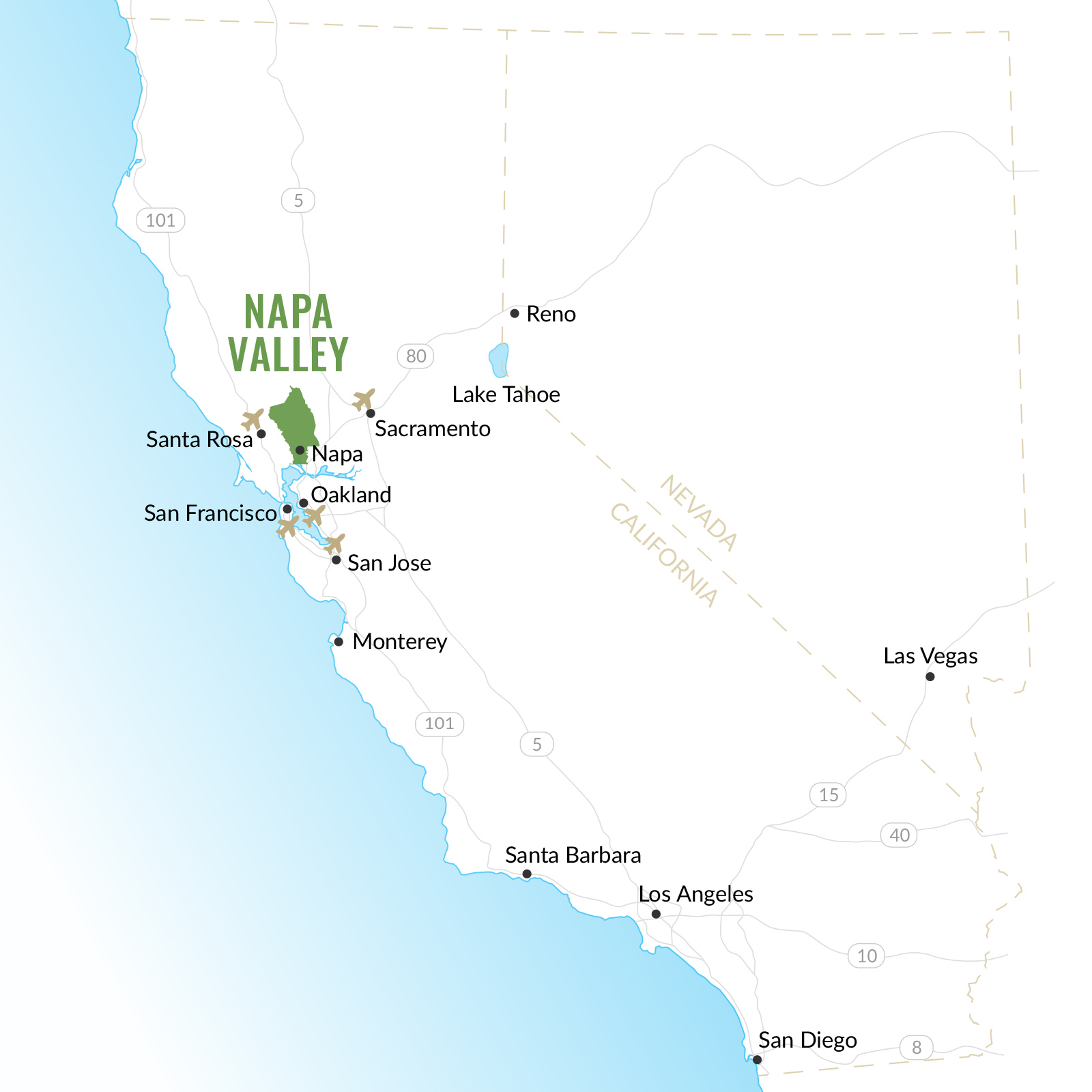 map of california airports Airports Near Napa Valley Transportation Flight Information map of california airports