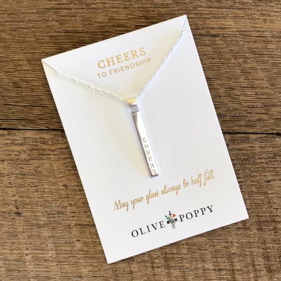 Cheers necklace from Olive & Poppy in Napa Valley