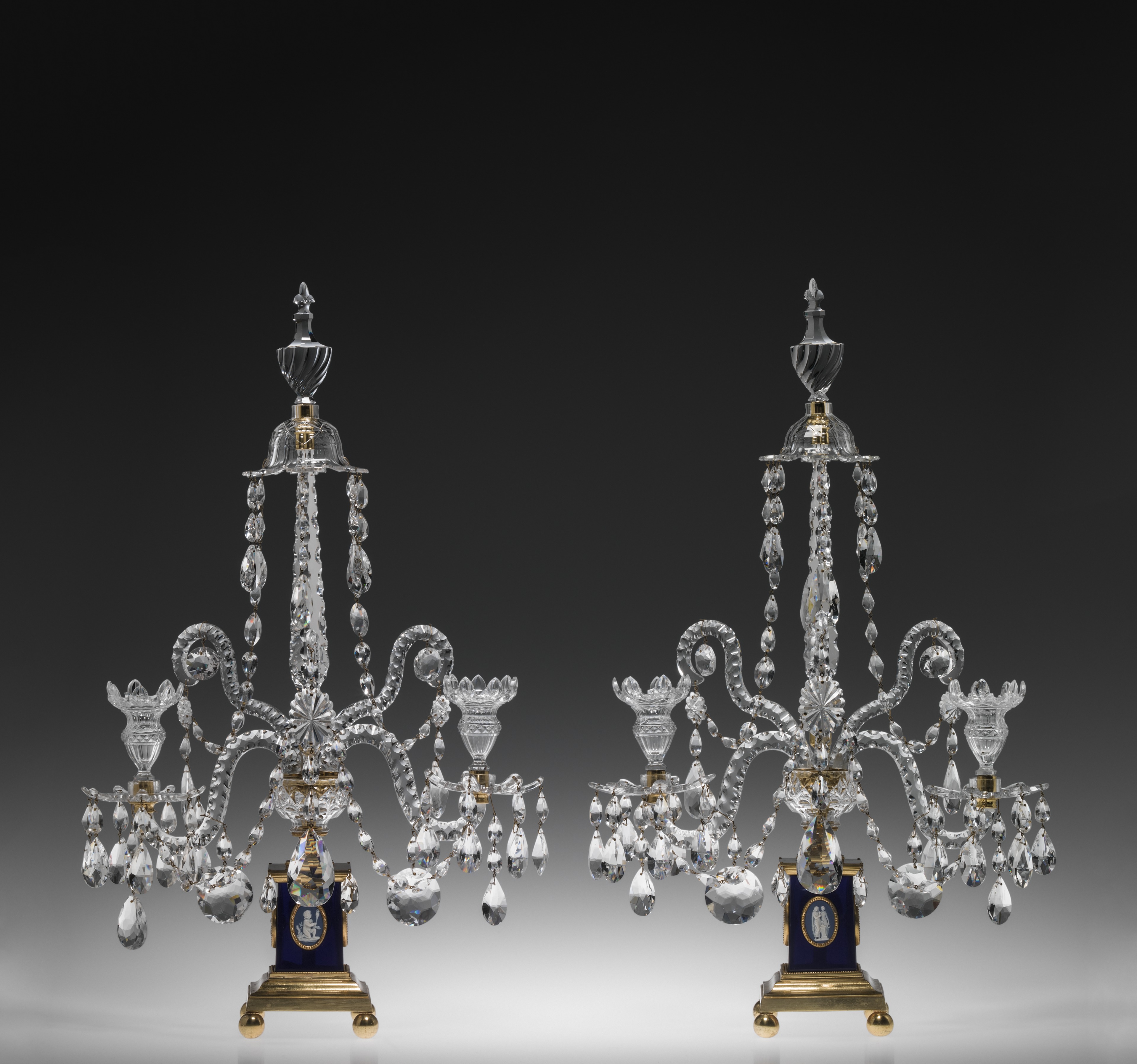 Pair of girandoles, tooled and cut lead glass; Credit: Collection of the Corning Museum of Glass, Corning, NY.