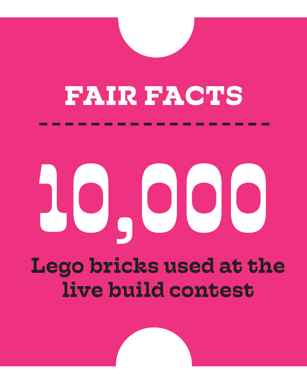 Graphic reading: 'Fair Facts: 10,000 Lego bricks used in the live build contest.'