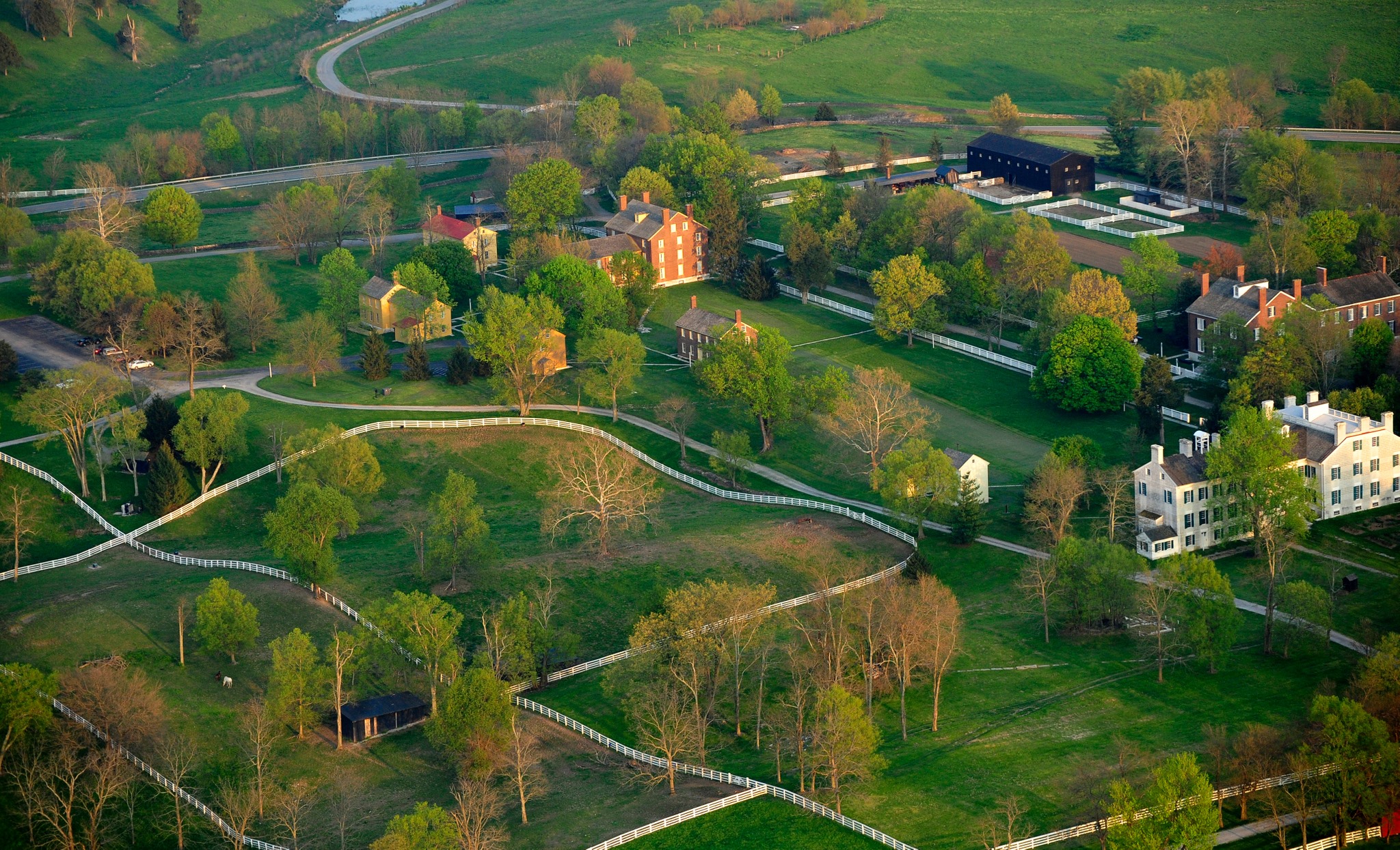 A bird's eye view photo of Shaker Village at Pleasant Hill Kentucky