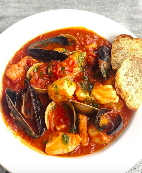 A bowl of seafood fra diavolo from Blue Point Grill