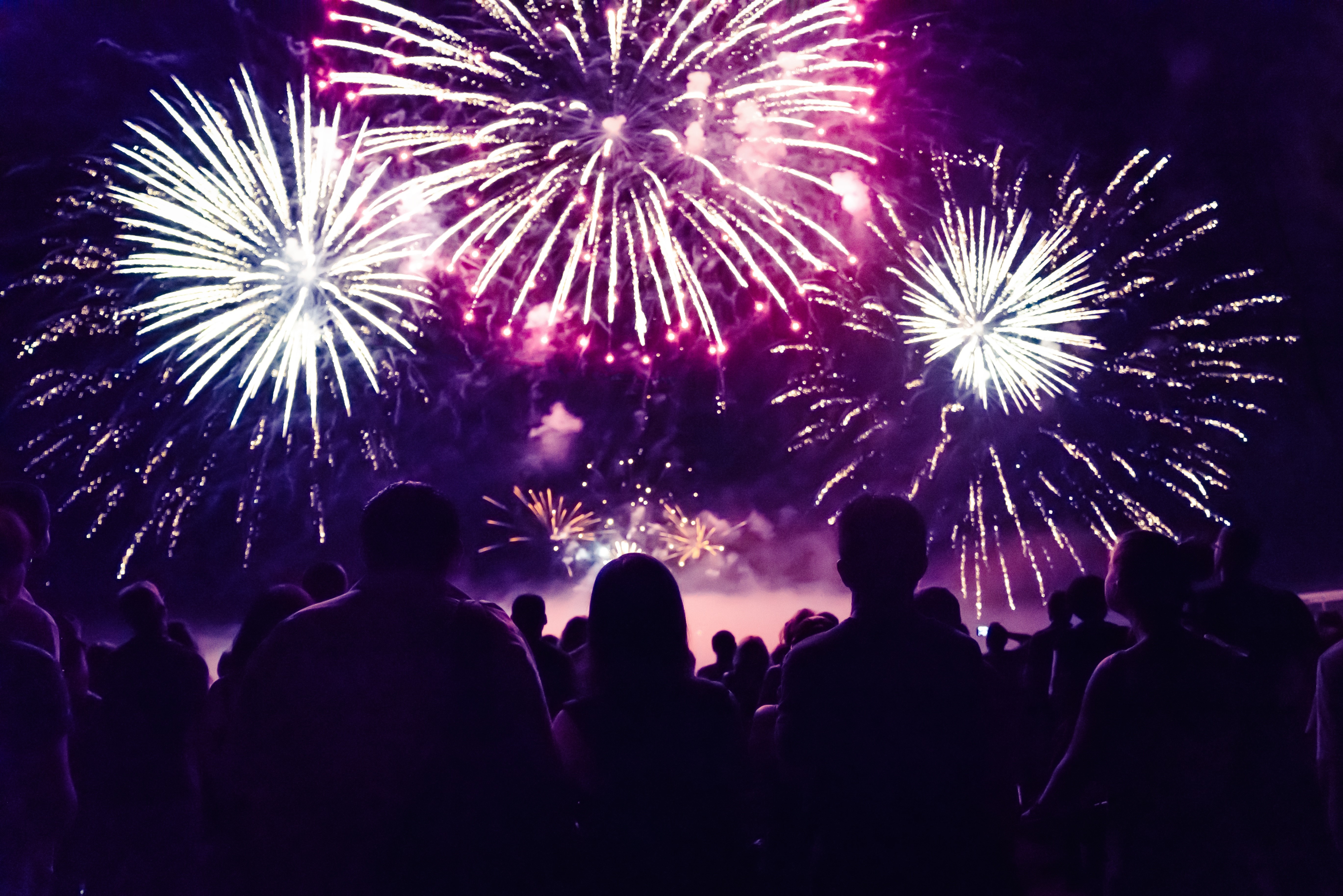 fireworks and crowd stock image