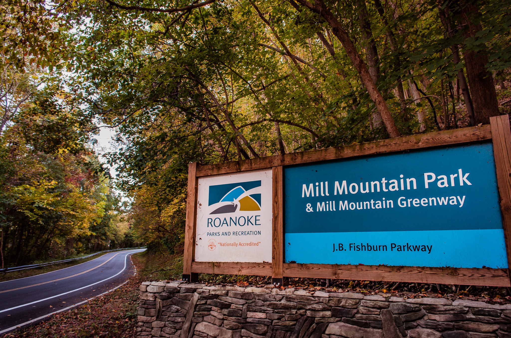 Entrance sign for Mill Mountain Park near Roanoke