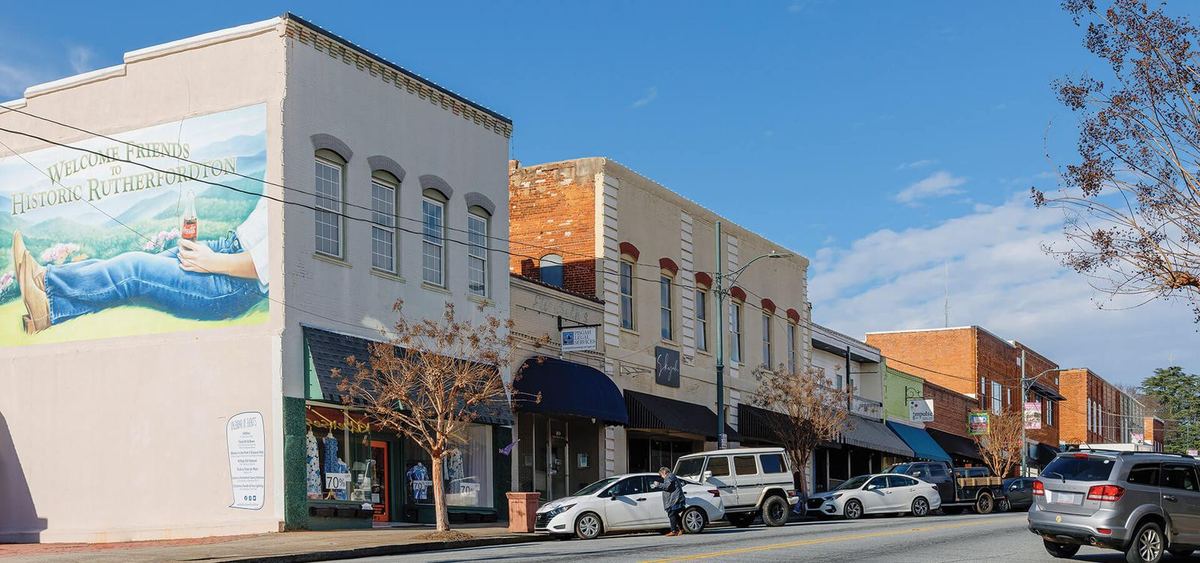 Historic storefronts along Main Street in Rutherfordton