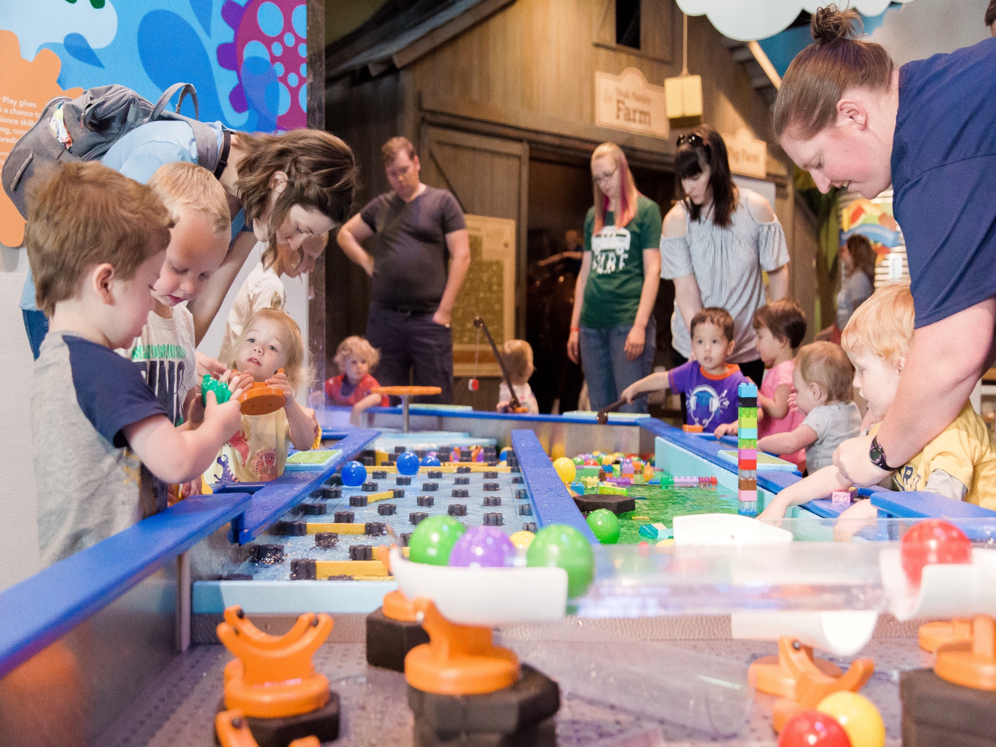 The Water Play Exhibit includes racing rivers, a water wall with tipping buckets, a water vortex and more