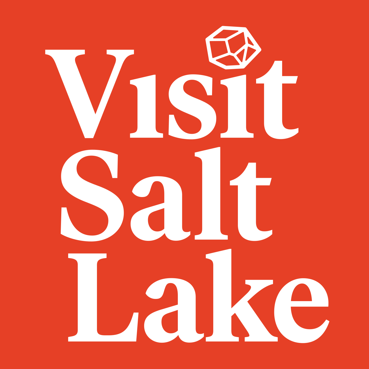 Visit Salt Lake text with a crystal for the dot of the second i in Visit